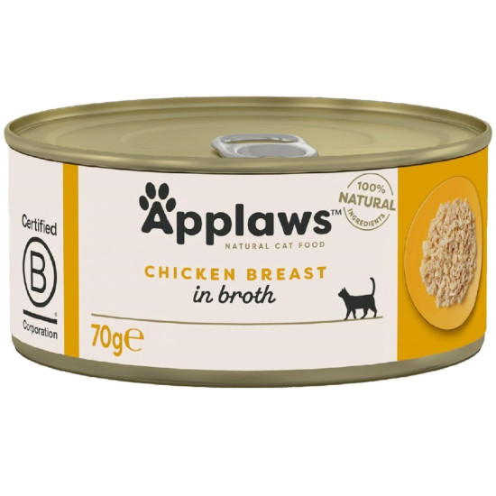 APPLAWS Natural – conservă hrană umedă complementară pentru pisici, piept de pui în supă, 70 g